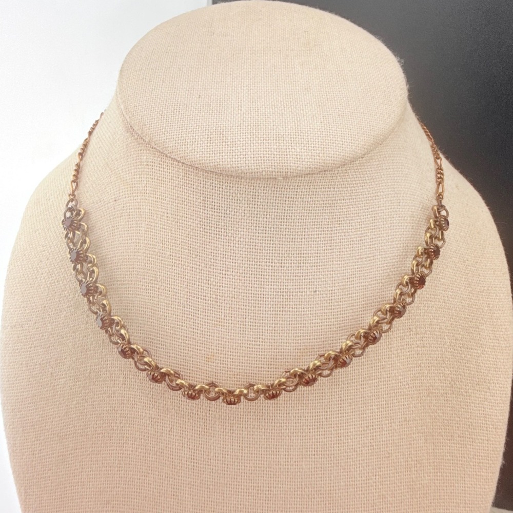 Vintage Kenny MA Rhinestone Necklace Gold Tone Red 15"